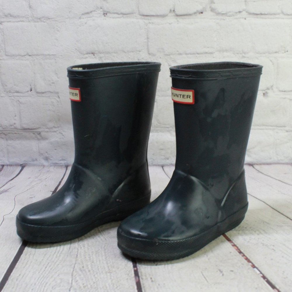 Hunter Kid's Classic Dark Green Rubber Rain Boots Size US B 8 G 9 - Picture 2 of 9